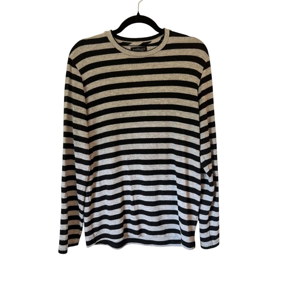 Velvet by Graham & Spencer Striped Sweater Women’s S Black Gray Long Sleeve Crew